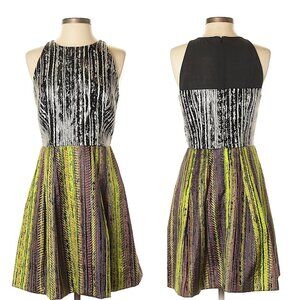 Nicole Miller Dress Multi-Pattern Black/White/Green Size 4 Fit & Flare